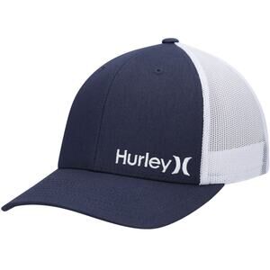 Hurley Men's Trucker Hat Corp Staple Embroidered Logo Mesh Snapback Cap in Navy